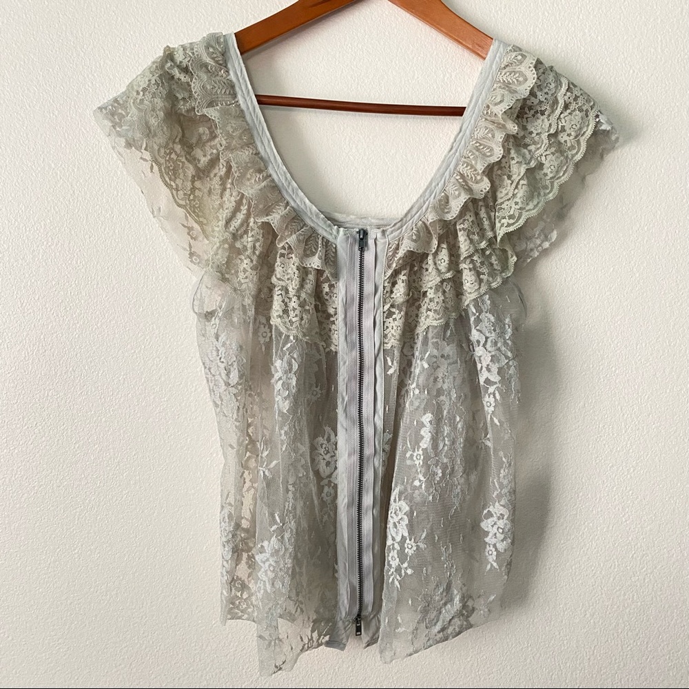 Free People Lace Ruffle Sleeve Top